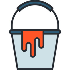 Light Blue Paint Bucket with Orange Paint Dripping Over the Rim Against a Transparent Background Simple Illustration