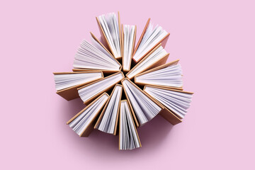 Composition with books on lilac background