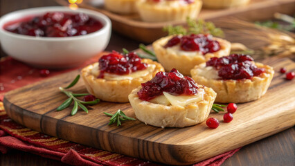 Thanksgiving holiday appetizer spread thanksgiving gathering holiday cranberry tartlet with cheese wooden board festive appetizer for family