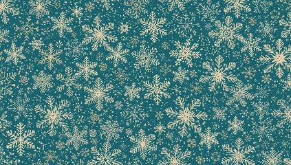 Vintage Snowflakes Pattern on Teal Background Seamless