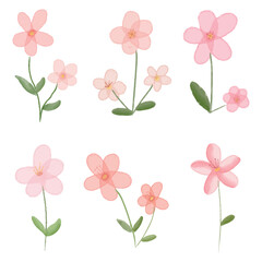 Watercolor sakura branches. Cherry blossom branch set with pink flower petals, japanese spring bloom trees hand drawing paint art vector illustration 