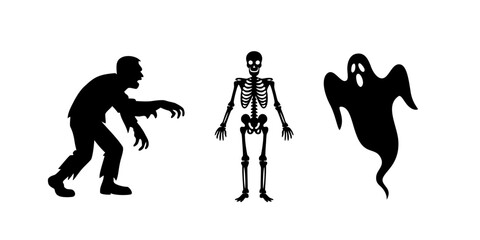 Zestaw sylwetek Halloween - zombie, szkielet i duch - ilustracja wektorowa © Monika