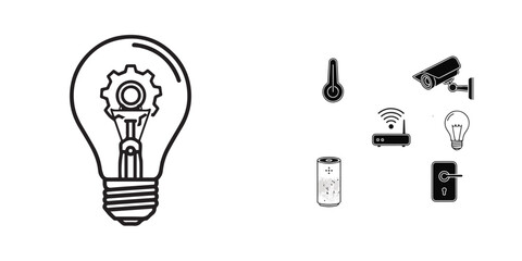 Outline Lightbulb Gear and Smart Home Technology Icons Set