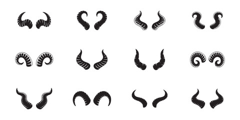 Black devil horns set fantasy and horror theme silhouette design element vector
