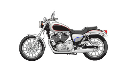 Fototapeta premium Vector illustration of a detailed motorcycle with a silver frame and black seat isolated on white background