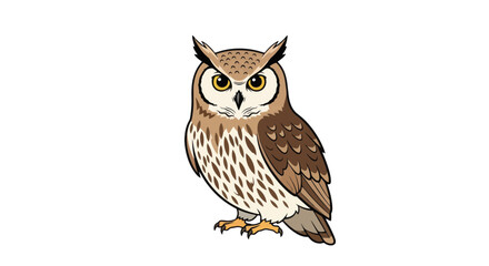 Obraz premium Vector illustration of a cartoon owl with brown and white feathers standing on its feet looking forward