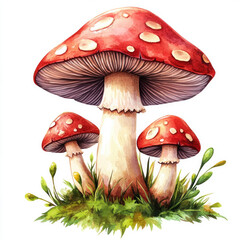 Watercolor wild mushrooms clipart, multiple poses