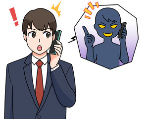 詐欺電話の対応をする男子学生