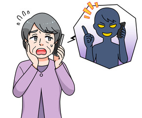 詐欺電話の対応をする高齢女性