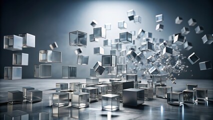 Dynamic Cubes in Motion A Modern Abstract Composition of Reflective and Transparent Geometric Forms