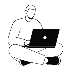 Person sitting cross legged using a black laptop computer vector