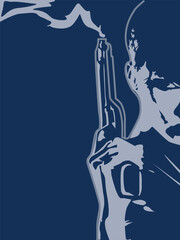 A silhouette of a man with a smoking pistol on a blue background. Vector illustration for your T-shirt prints, banners, and flyers on the theme of strength and danger.
