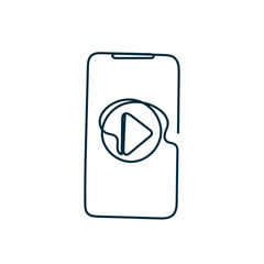 continuous line drawing phone with play button icon doodle
