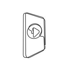 continuous line drawing phone with play button icon doodle