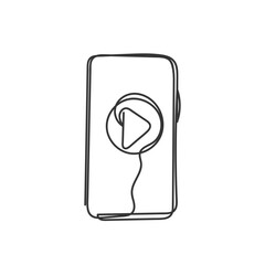 continuous line drawing phone with play button icon doodle