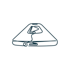 continuous line drawing phone with play button icon doodle