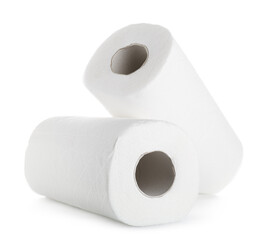 Rolls of paper towels on white background