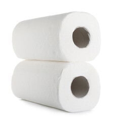 Rolls of paper towels on white background