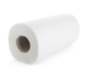 Roll of paper towels on white background