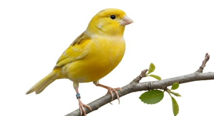 Canary resting on a branch with one leg lifted, photorealistic style, transparent background