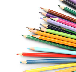 Group of colorful pencils on white background