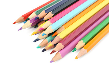 Bright colorful pencils on white background