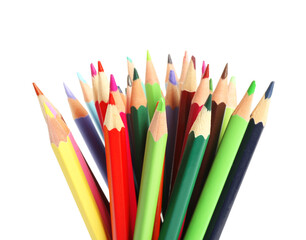 Colorful pencils on white background