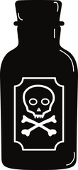 Black silhouette illustration of a bottle with a skull and crossbones label, symbolizing poison, danger, or toxic substances. Often used in Halloween or spooky themes.