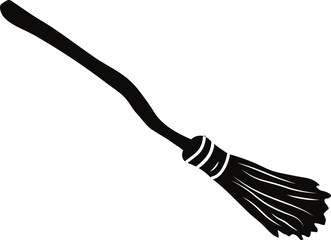 Black silhouette illustration of a traditional witch broomstick, often associated with magic, witches, and Halloween. Represents mystical, spooky, and supernatural themes in folklore and fantasy.