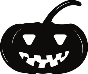 Black silhouette illustration of a carved jack-o'-lantern pumpkin with a sinister smile and triangular eyes. A classic Halloween decoration symbolizing spooky, eerie, and festive vibes.