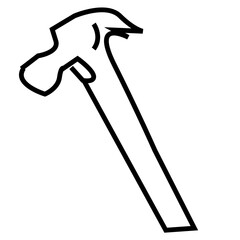 Black and white hammer silhouette, construction and repair tool outline, minimalist vector illustration on white background.