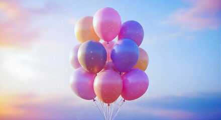 Colorful balloons soaring against a clear blue sky during daytime, creating a vibrant and festive outdoor scene perfect for celebrations and events.