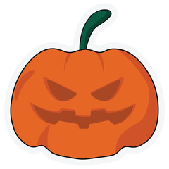 Creepy orange pumpkin with a carved angry face, perfect for Halloween decorations, spooky themes, or seasonal graphic designs.