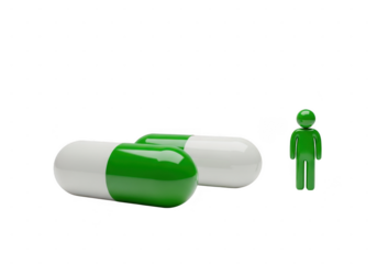 Green capsule and human figure illustration isolated on transparent background