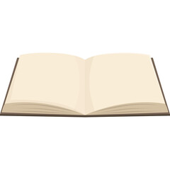Open blank book with light brown cover and aged paper pages casting minimal shadow on a white background isolated vector illustration