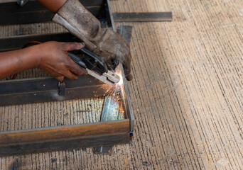 Industrial process of welding and fabrication in construction and engineering work.