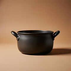 An old-fashioned cooking pot with handles, simple warm-toned background.