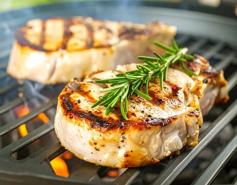 Grilled pork chops on a barbecue (2)