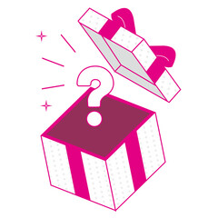 Mystery Gift Box Illustration with Question Mark,Isometric Mystery Prize Box