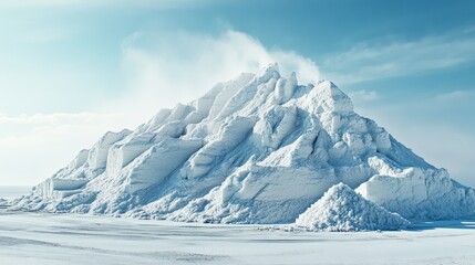 A stunning snowy mountain against a bright blue sky. A stark landscape frozen over