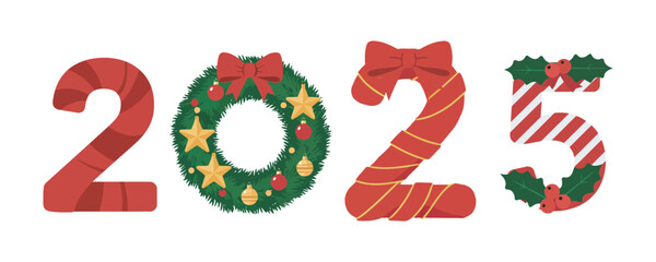 Festive Christmas themed number design for the New Year 2025 celebration