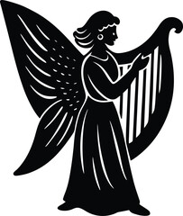 Beautiful fantasy illustration of an angel woman with wings holding a heart, a symbol of love and religion