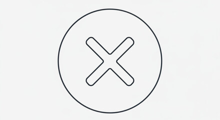 Obraz premium A simple line drawing of a cross inside a circle, , representing cancellation, rejection, or a negative response