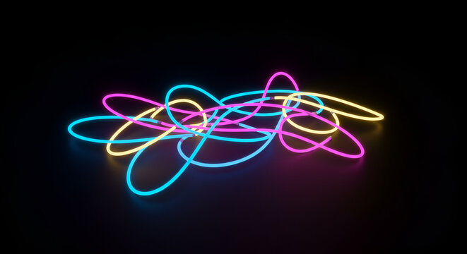 Abstract Neon Lights Composition on Dark Background Radiating Vibrant Colors