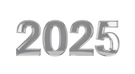 2025 Silver Balloon Numbers Celebration, Realistic Balloon Bunch Floating, White Background, Transparent PNG, Front View, Graphic Concept