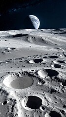 Lunar landscape with a crescent moon