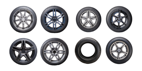 Collection of Stylish Car Wheels on Isolated Background, PNG set collection, isolated on transparent background