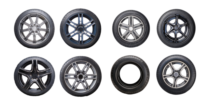 Collection of Stylish Car Wheels on Isolated Background, PNG set collection, isolated on transparent background
