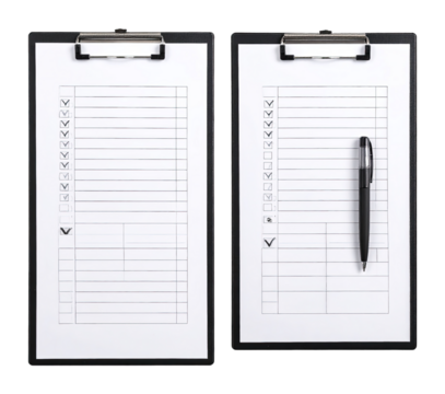 Sleek Clipboard with Checklist and Pen for Organized Planning, Isolated on Transparent Background