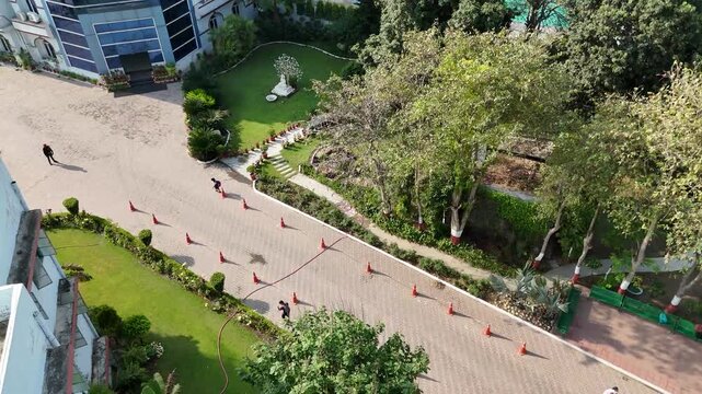 Aerial view of school pathway with trees and green area &ndash; Police DAV Public School, Jalandhar, Punjab, India &ndash; Oct 15th, 2025